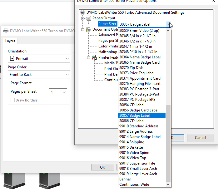 Configuring 30856 Badge Label (non-adhesive) or 30857 Label (adhesive)